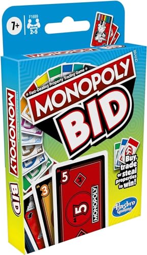 Monopoly Bid – Fast-Paced Auction Card Game for 4 Players, Ages 7+
