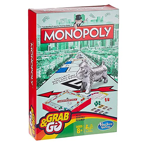 Monopoly Grab & Go: Portable Classic Board Game for Travel