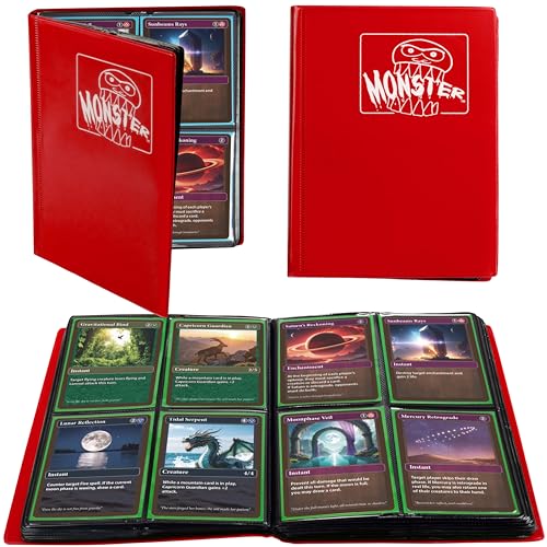 Monster 4 Pocket Trading Card Album - Matte Red, Holds 160 Cards, Side-Loading Pockets | Compatible with Pokemon Yugioh MTG