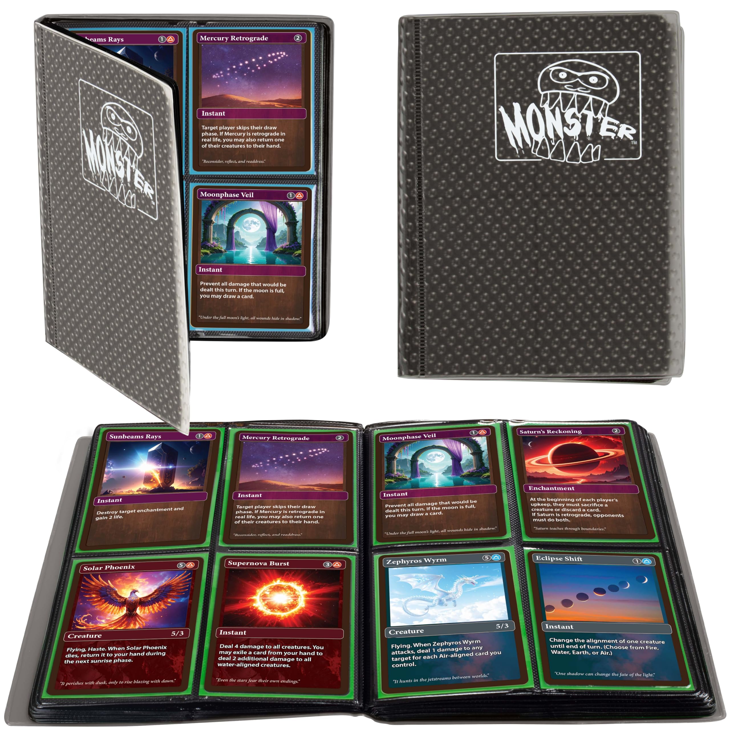 Monster 4 Pocket Trading Card Binder - Holofoil Black: Anti-Theft, Side-Loading, Holds 160 Cards
