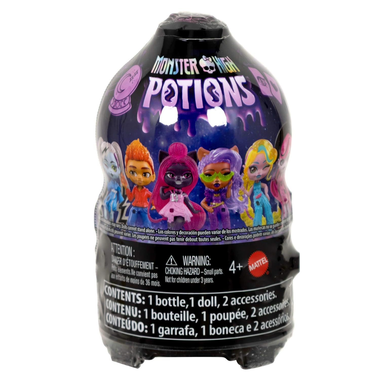 Monster High Potions Crystal Ball Mini Dolls – Surprise 3-Inch Figures with Water Reveal, Charm, and Fortune Card