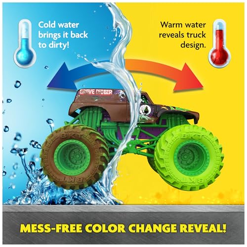 Monster Jam Mud Blasters 2-Pack: Grave Digger & Megalodon Color-Changing 1:64 Die-Cast Trucks for Ages 3+