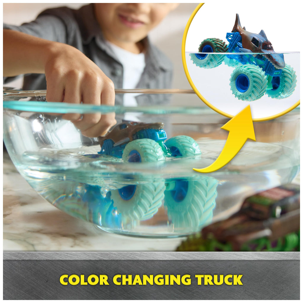 Monster Jam Mud Blasters 2-Pack: Grave Digger & Megalodon Color-Changing 1:64 Die-Cast Trucks for Ages 3+