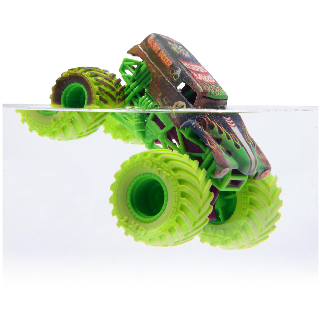 Monster Jam Mud Blasters 2-Pack: Grave Digger & Megalodon Color-Changing 1:64 Die-Cast Trucks for Ages 3+