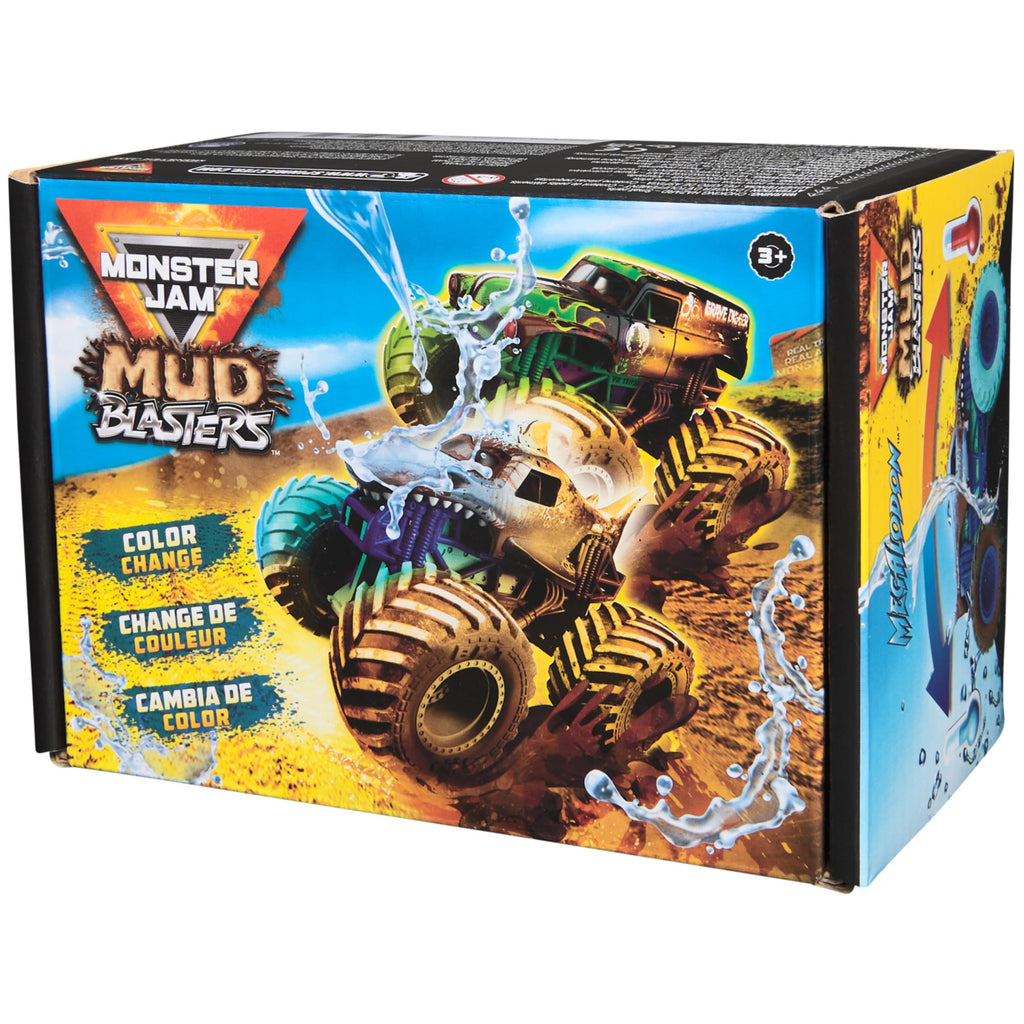 Monster Jam Mud Blasters 2-Pack: Grave Digger & Megalodon Color-Changing 1:64 Die-Cast Trucks for Ages 3+
