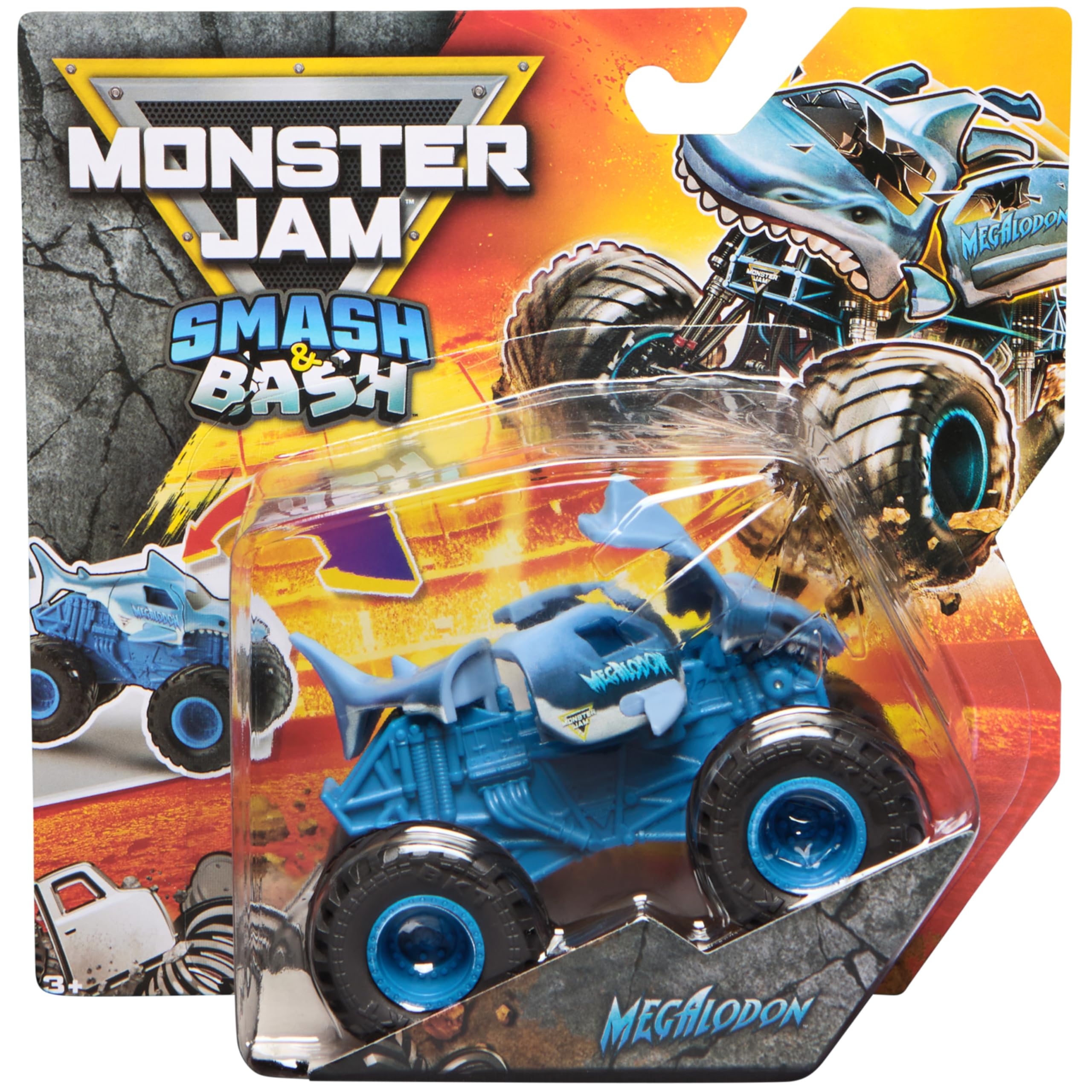 Monster Jam Smash & Bash Megalodon – 1:64 Die Cast Repairable Monster Truck for Kids Ages 3+