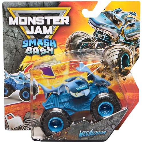 Monster Jam Smash & Bash Megalodon – 1:64 Die Cast Repairable Monster Truck for Kids Ages 3+