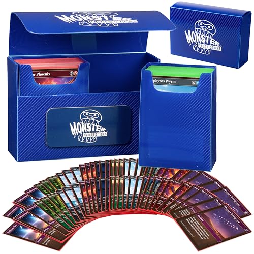 Monster Protectors Blue Magnetic Double Deck Box: Holds 150 Cards for MTG, Pokémon, Yu-Gi-Oh