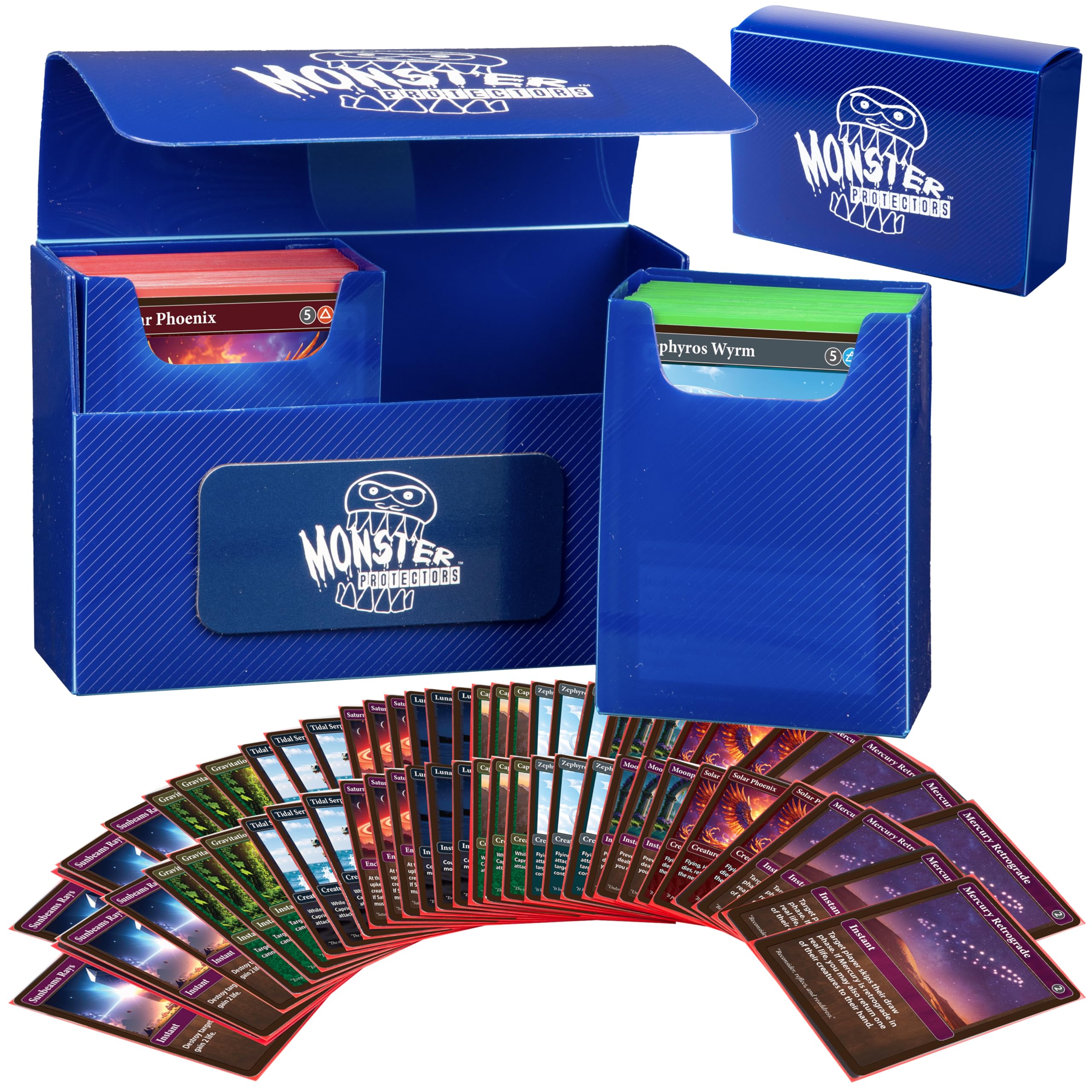 Monster Protectors Blue Magnetic Double Deck Box – Holds 150 TCG Cards (Pokémon, MTG, Yu-Gi-Oh)