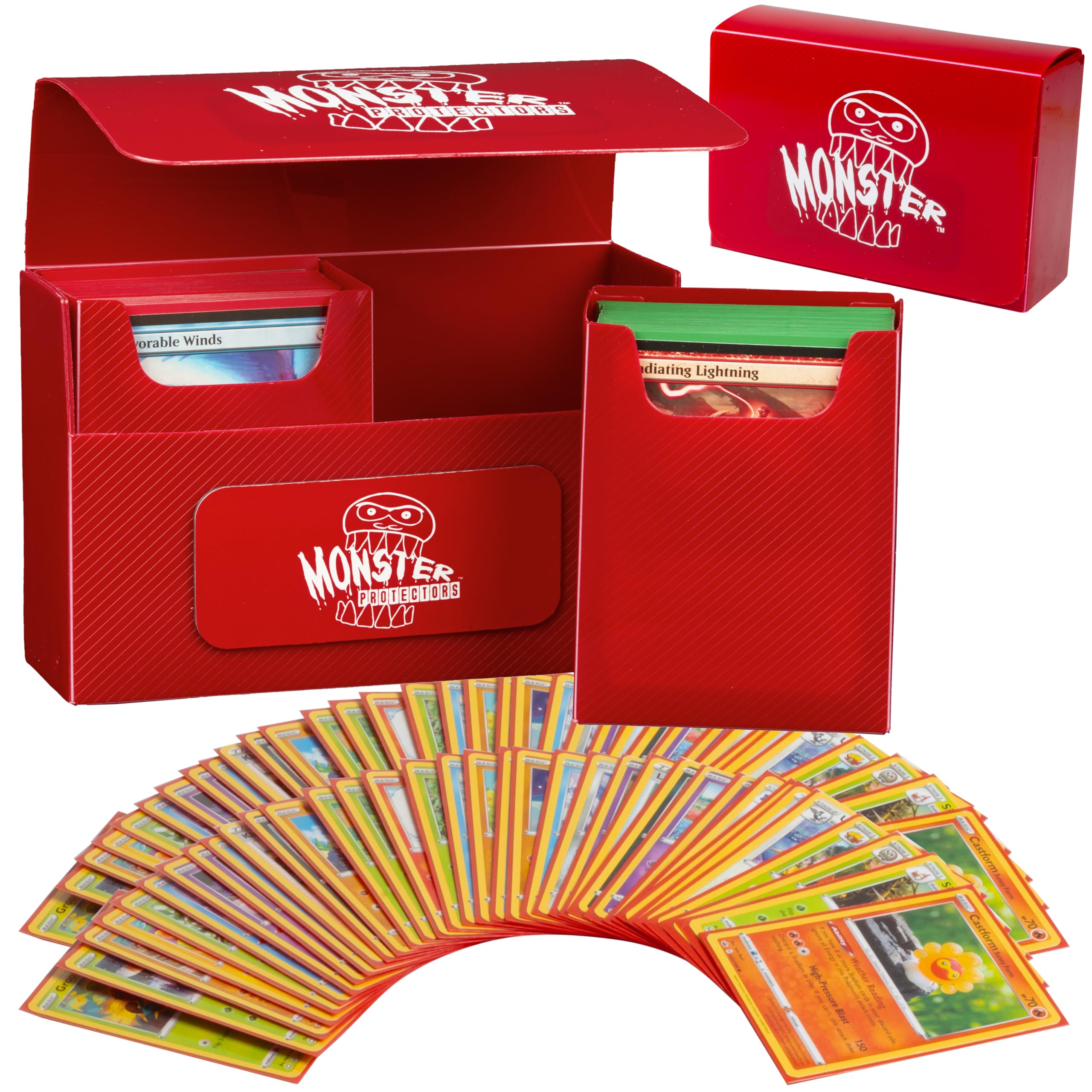 Monster Protectors Red Magnetic Double Deck Box – Holds 150 TCG Cards, Self-Locking Closure