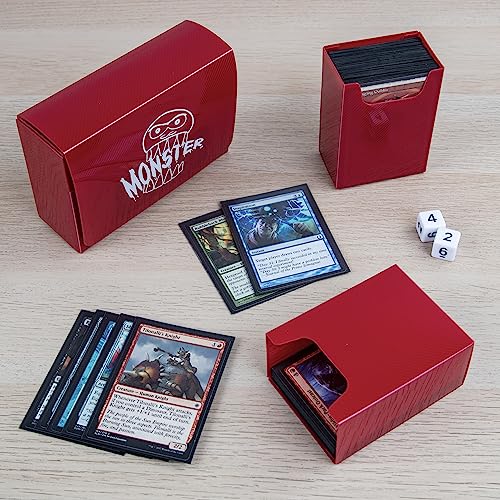 Monster Protectors Red Magnetic Double Deck Box – Holds 150 TCG Cards, Self-Locking Closure