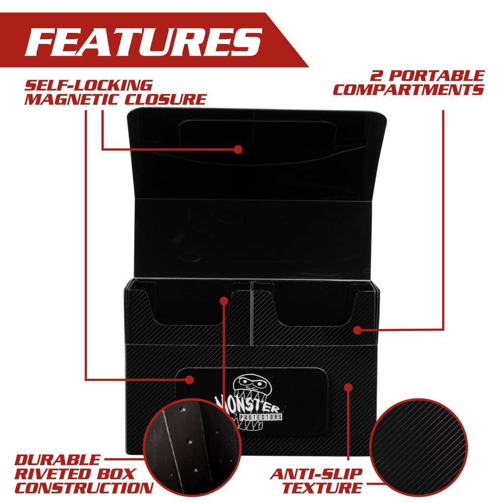 Monster Protectors Red Magnetic Double Deck Box – Holds 150 TCG Cards, Self-Locking Closure