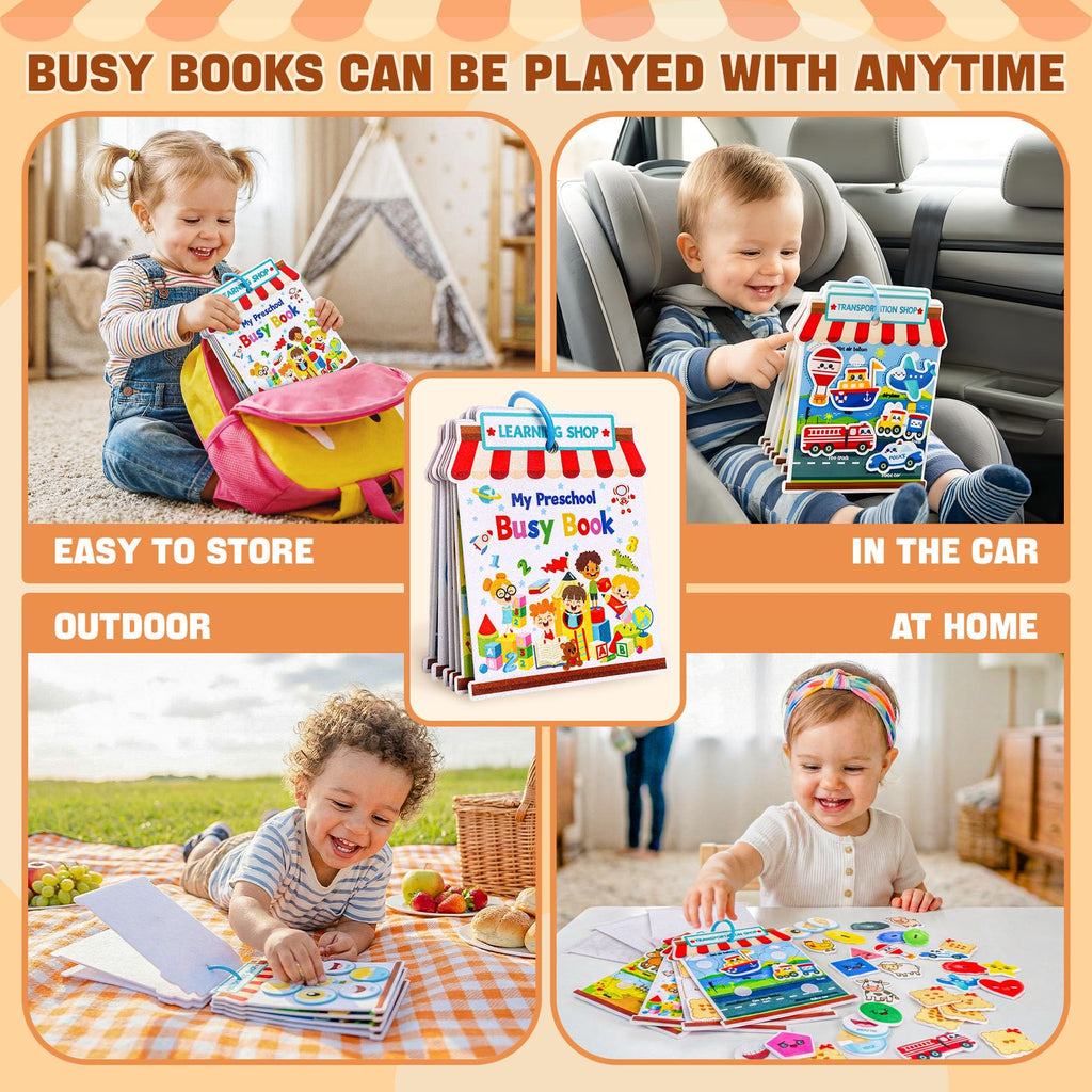 Montessori Felt Busy Book for Toddlers 1-3 – 6 Theme Learning Activities, Portable Travel Toy