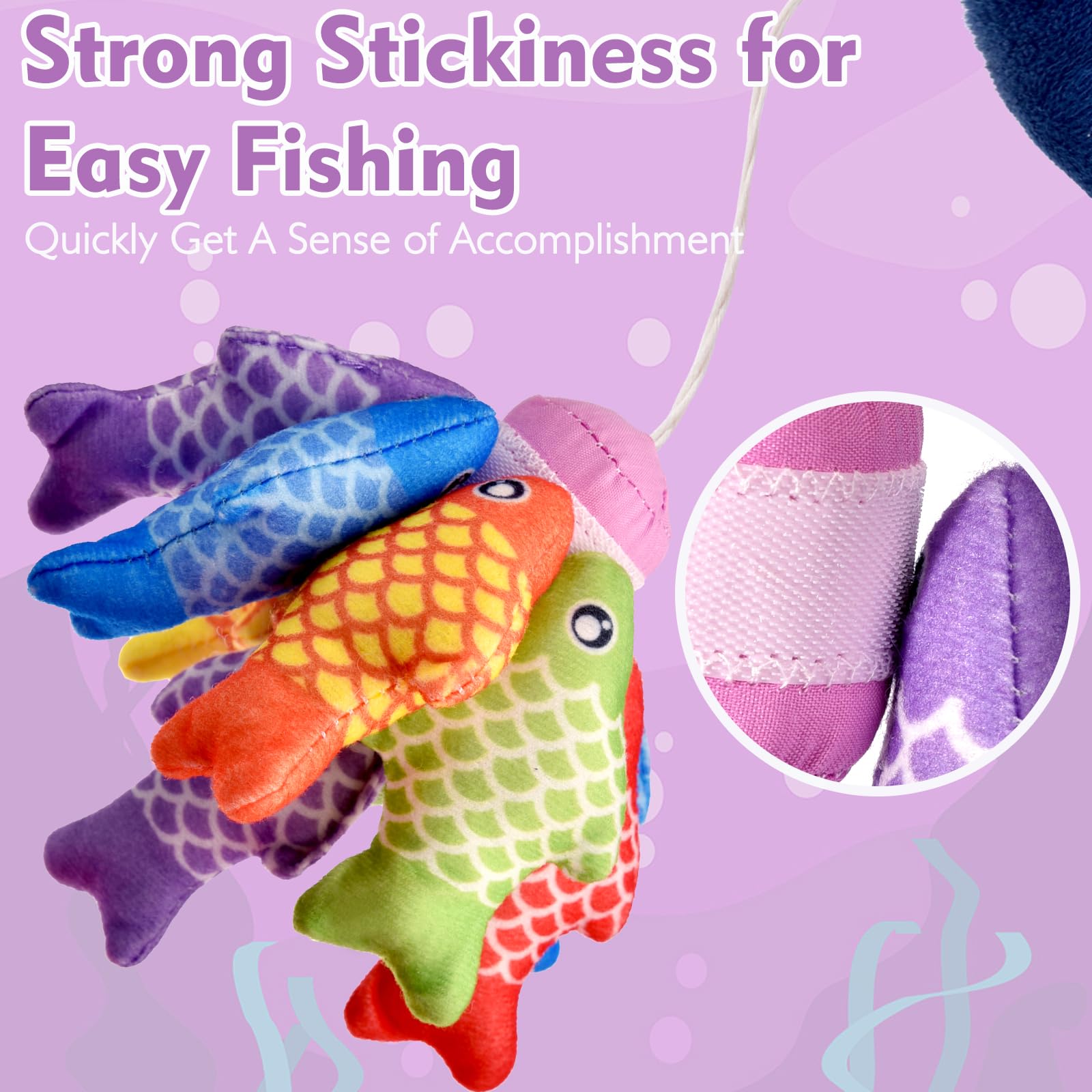 Montessori Fishing Toy for 1 Year Old Girl – Pink Cloth Set with 12 Fish & Stackable Buckets