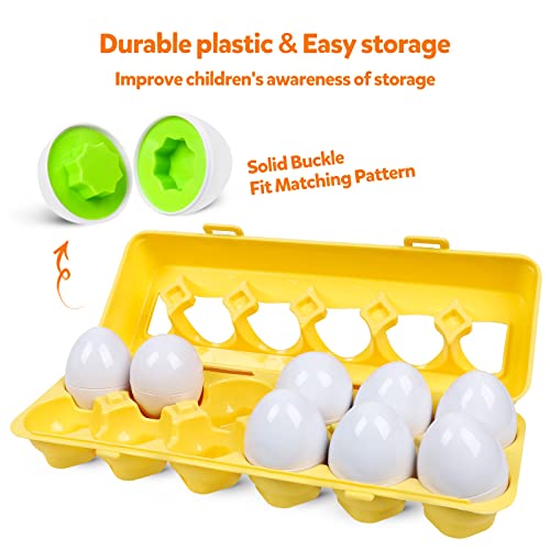Montessori Geometric Eggs - 12-Piece Color & Shape Matching Puzzle Set for Toddlers 1-3 Years Old