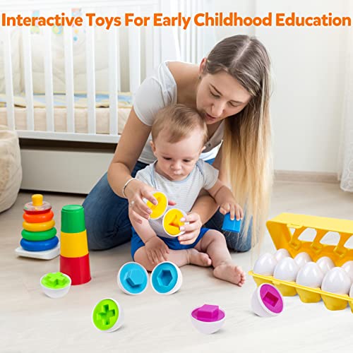 Montessori Geometric Eggs - 12-Piece Color & Shape Matching Puzzle Set for Toddlers 1-3 Years Old