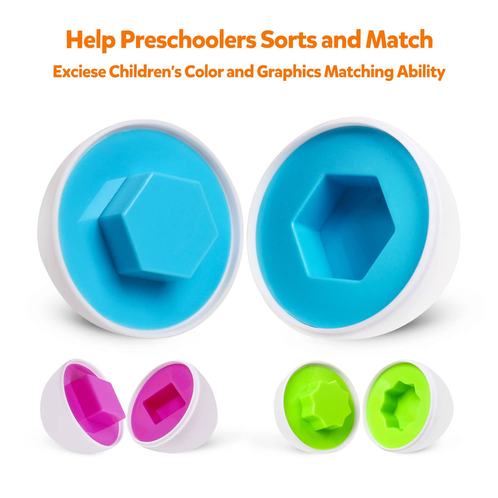 Montessori Geometric Eggs - 12-Piece Color & Shape Matching Puzzle Set for Toddlers 1-3 Years Old