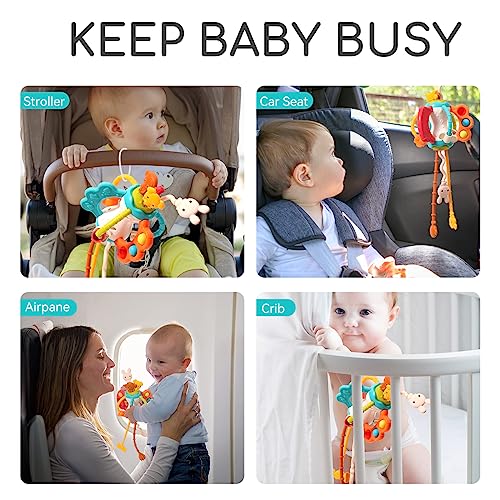Montessori Silicone Pull String Travel Toy for Babies 6-12 Months - Toddler Airplane Car Seat Sensory Toy
