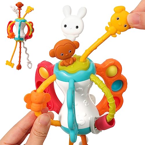 Montessori Silicone Pull String Travel Toy for Babies 6-12 Months - Toddler Airplane Car Seat Sensory Toy