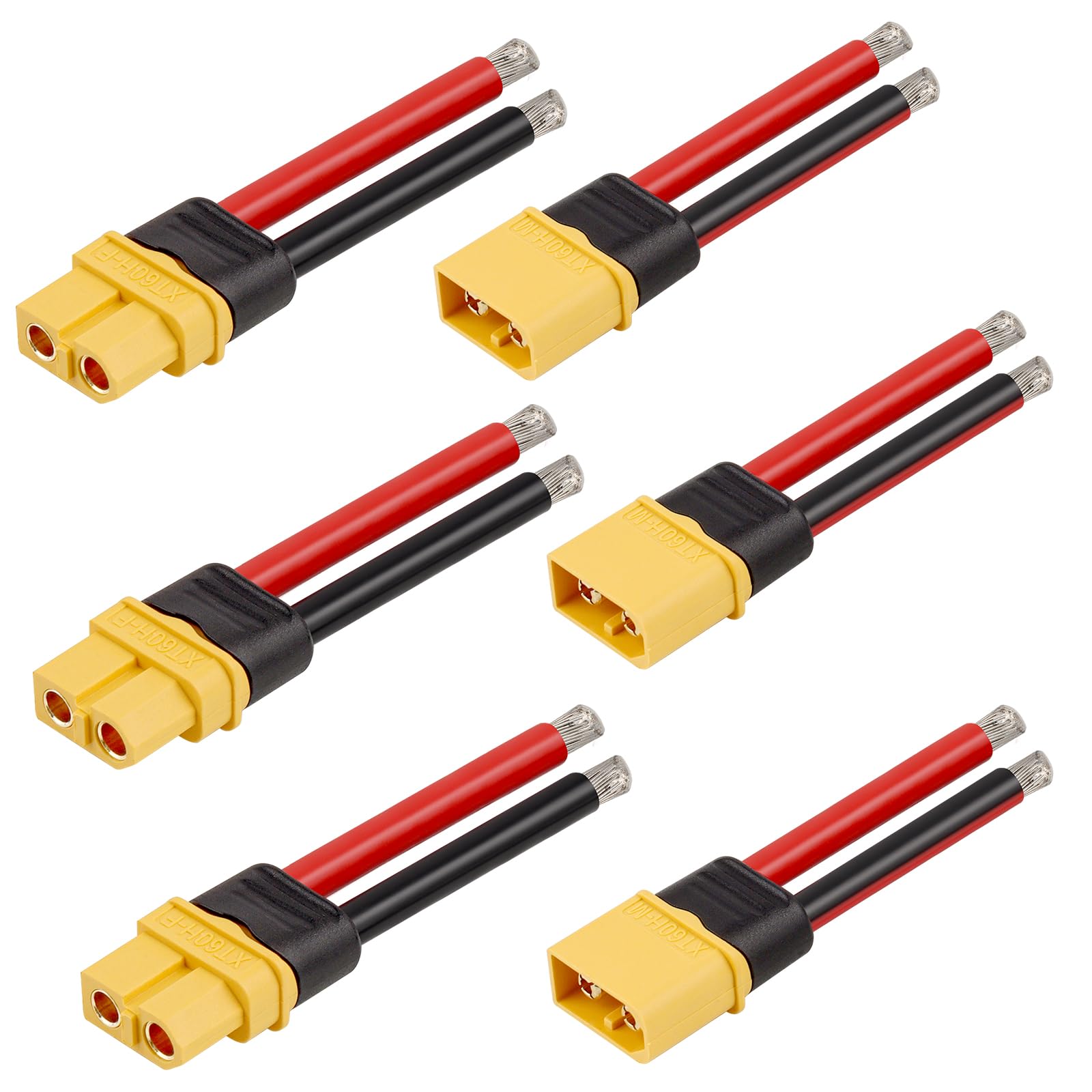MOOKEERF 3 Pairs XT60 Male Female Connectors with 10AWG Wire 55mm for RC Battery Drone