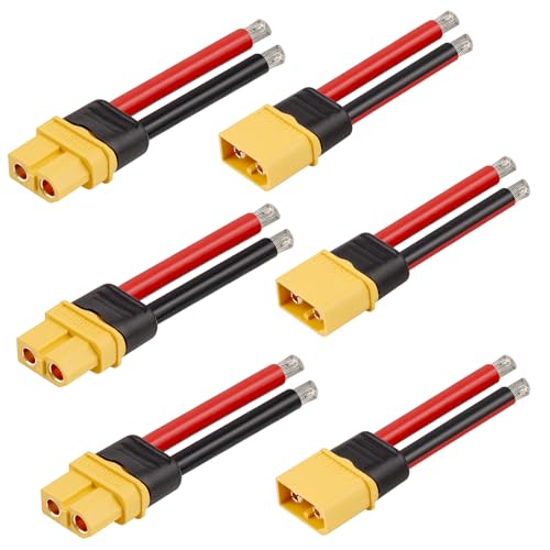 MOOKEERF 3 Pairs XT60 Male Female Connectors with 10AWG Wire 55mm for RC Battery Drone