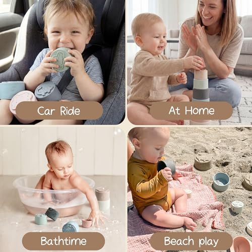 Moonkie Stacking Cups – 7-Piece Silicone Baby Toy for Teething, Bath, and Sensory Play (6+ Months)