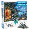 Moonlight Lodge 1000 Piece Jigsaw Puzzle - Buffalo Games Scenic Night Landscape with Poster