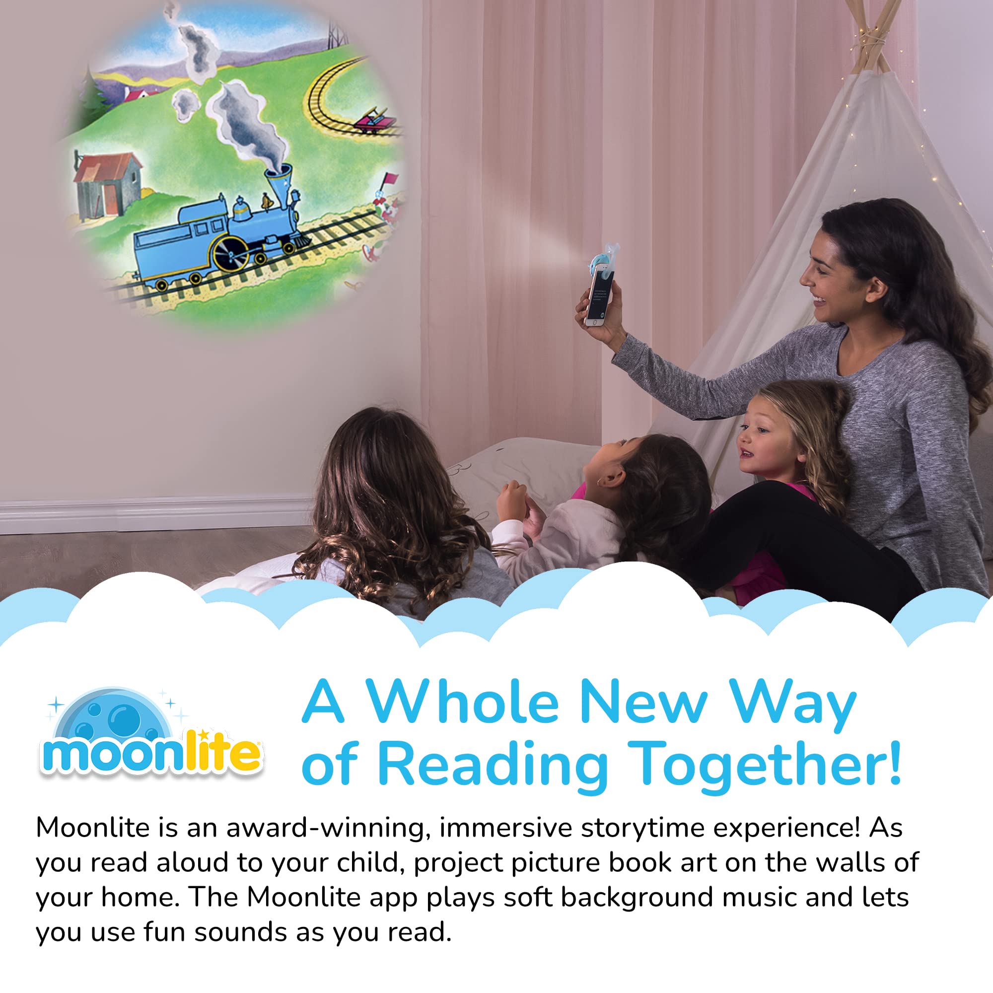 Moonlite The Little Engine That Could Story Disc – Projector Required – Interactive Bedtime Story with App Sound Effects for Ages 1+