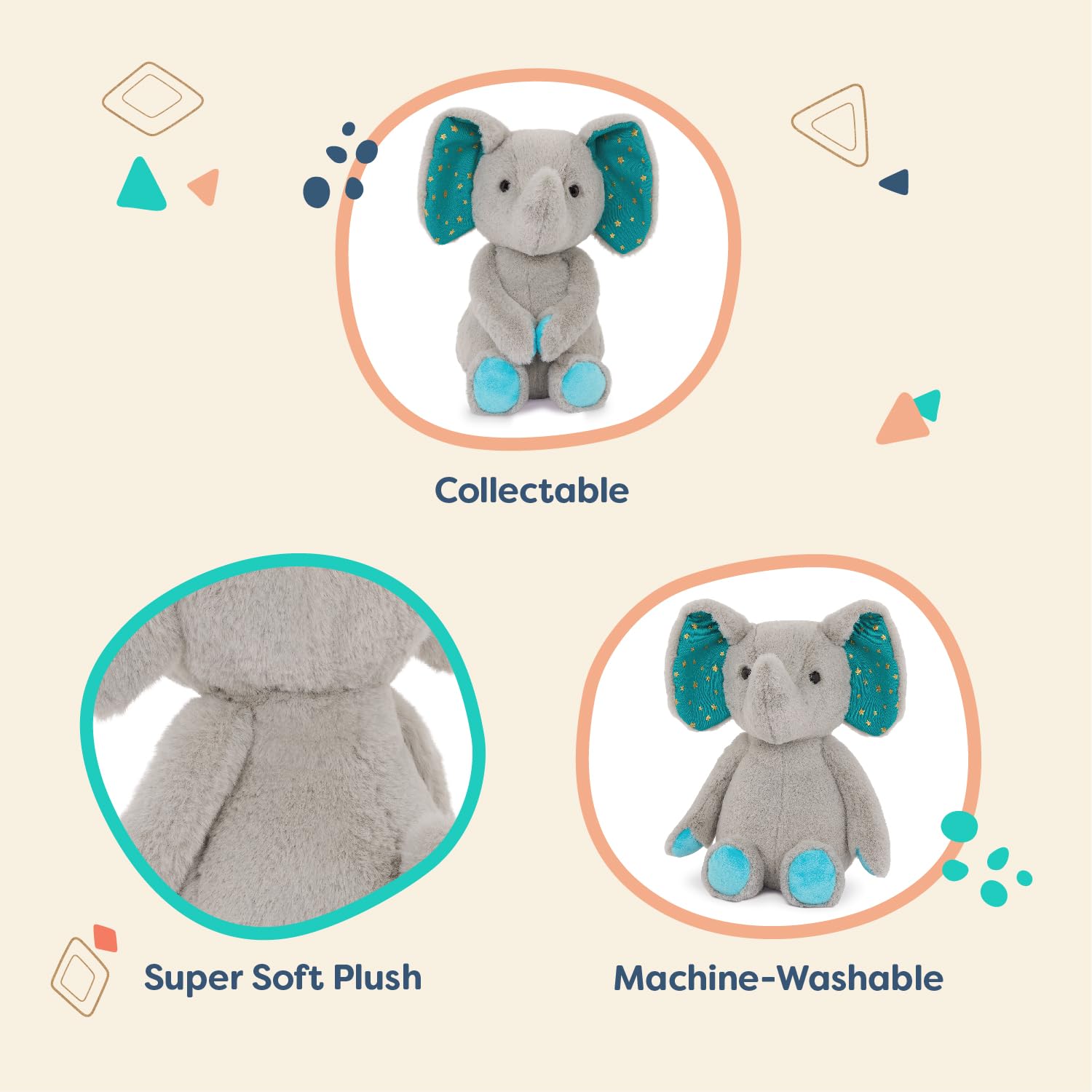 Moony Miles Plush Elephant by B. toys – 12-Inch Soft, Machine-Washable Stuffed Animal for Newborns+
