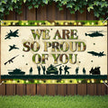 MOORIIY Army Camouflage Banner - We Are So Proud Of You, 72.8x43.3 Inch Polyester Patriotic Decor for Memorial Day, Veterans Day, Homecoming