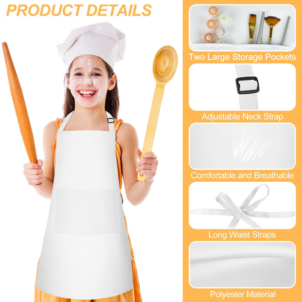 Morcheiong 8-Pack Adjustable Kids Aprons with Pockets for Painting, Baking, and Crafts