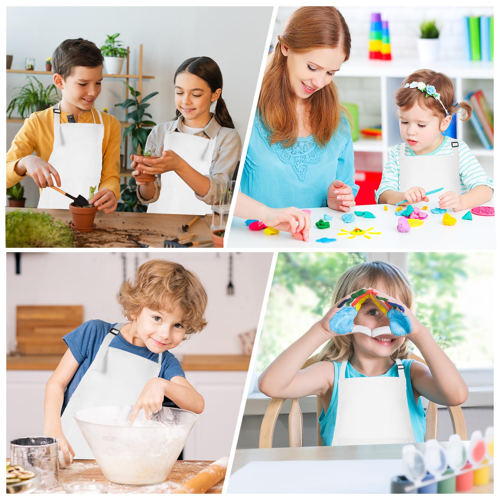 Morcheiong 8-Pack Adjustable Kids Aprons with Pockets for Painting, Baking, and Crafts