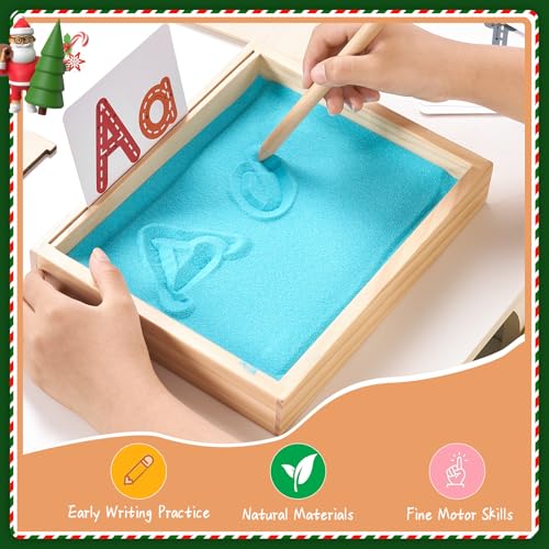 MORITECK Montessori Sand Tray for Kids – Beech Wood Writing Practice Tray with Lid (8.9x7.1 inches)