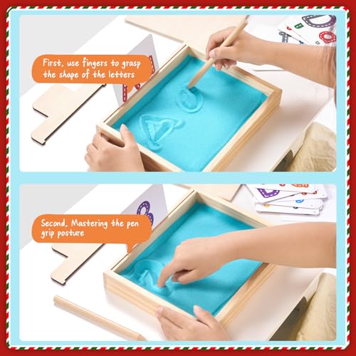 MORITECK Montessori Sand Tray for Kids – Beech Wood Writing Practice Tray with Lid (8.9x7.1 inches)