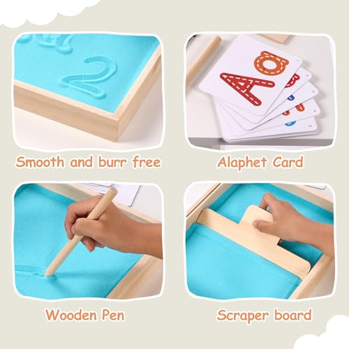 MORITECK Montessori Sand Tray for Kids – Beech Wood Writing Practice Tray with Lid (8.9x7.1 inches)