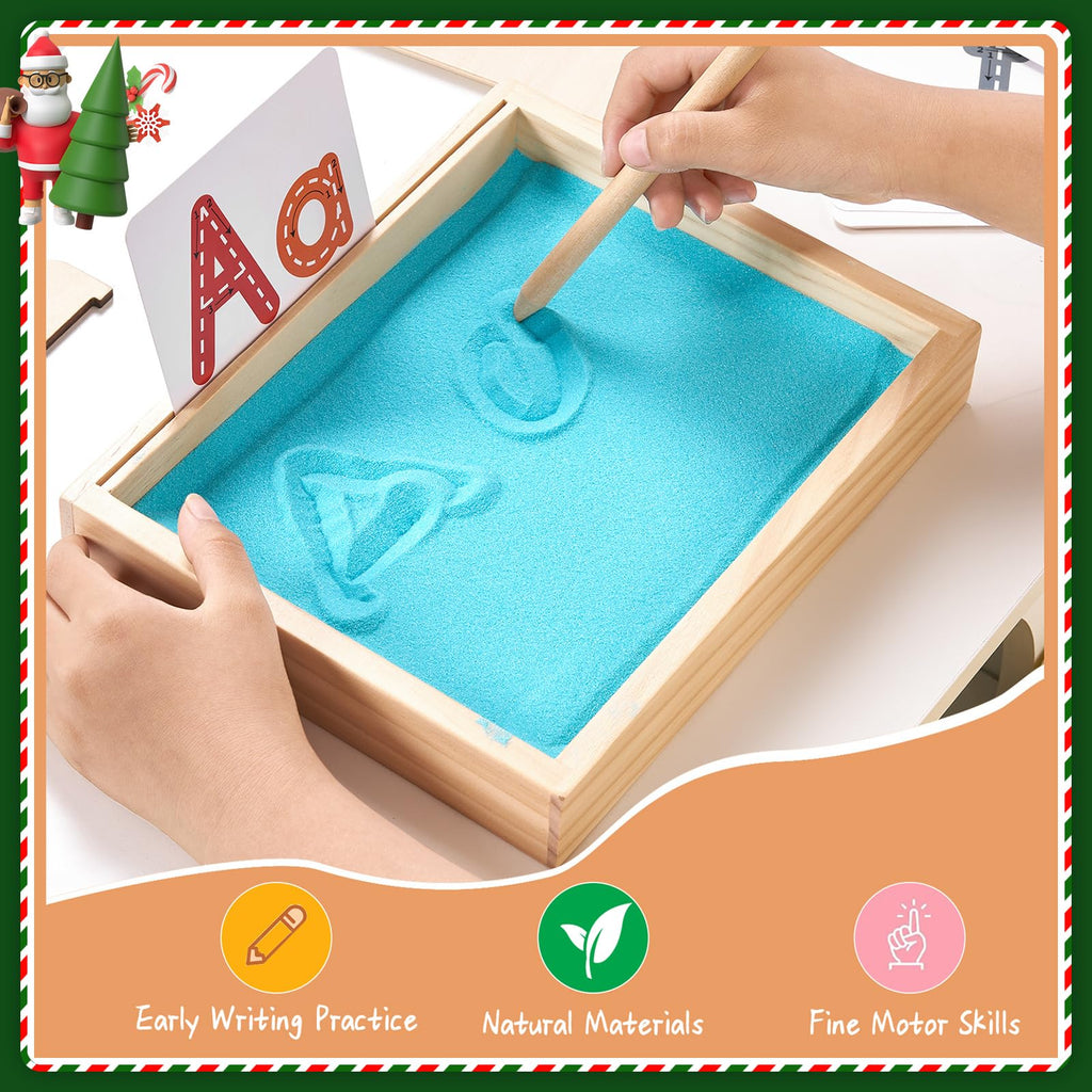 MORITECK Montessori Sand Tray for Kids – Beech Wood Writing Practice Tray with Lid (8.9x7.1 inches)