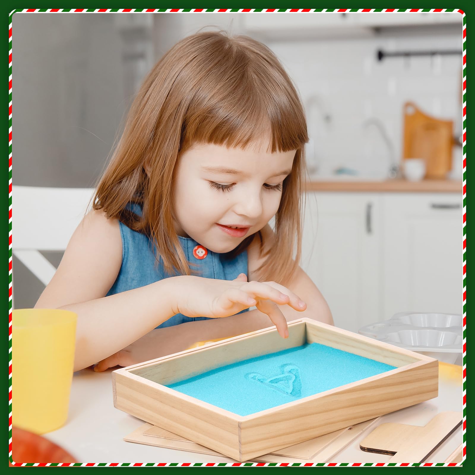 MORITECK Montessori Sand Tray for Kids – Beech Wood Writing Practice Tray with Lid (8.9x7.1 inches)