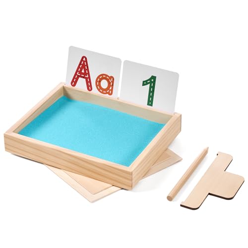 MORITECK Montessori Sand Tray for Kids – Beech Wood Writing Practice Tray with Lid (8.9x7.1 inches)