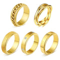 MOROYA 5-Piece 18K Gold Plated Fidget Rings Set – Stainless Steel Spinner Rings for Anxiety Relief (Size 8)