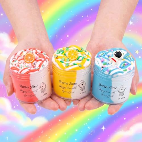 MOSHRERUHUA 9 Pack Axolotl Slime Kit: 3 Jelly Cube, 3 Cloud, 3 Butter Slimes - Stretchy, Soft, Non-Sticky - Safe for Kids Ages 3+