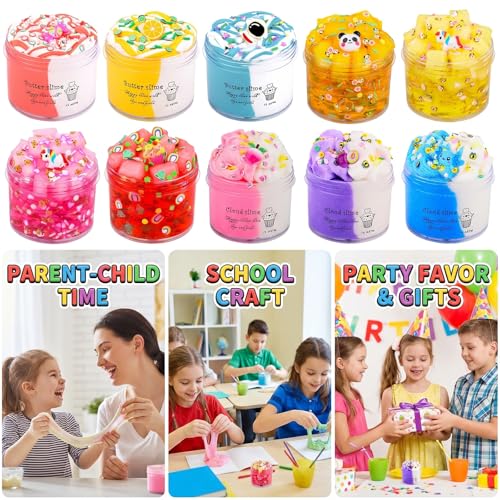 MOSHRERUHUA 9 Pack Axolotl Slime Kit: 3 Jelly Cube, 3 Cloud, 3 Butter Slimes - Stretchy, Soft, Non-Sticky - Safe for Kids Ages 3+
