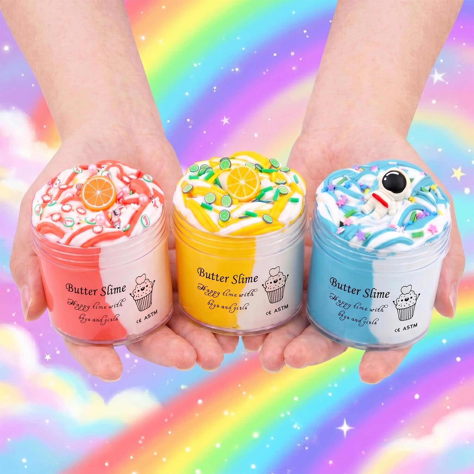 MOSHRERUHUA 9 Pack Axolotl Slime Kit: 3 Jelly Cube, 3 Cloud, 3 Butter Slimes - Stretchy, Soft, Non-Sticky - Safe for Kids Ages 3+