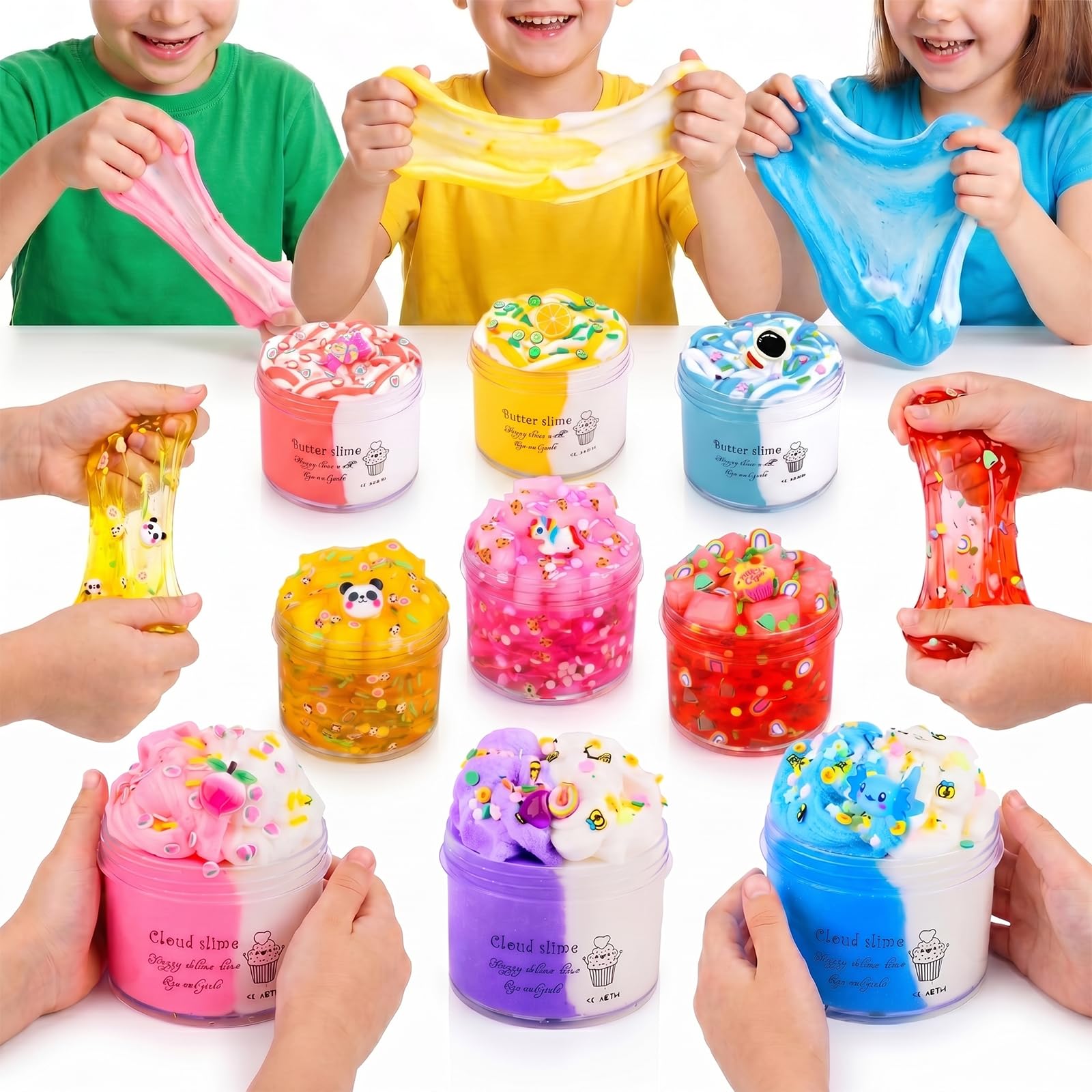 MOSHRERUHUA 9 Pack Axolotl Slime Kit: 3 Jelly Cube, 3 Cloud, 3 Butter Slimes - Stretchy, Soft, Non-Sticky - Safe for Kids Ages 3+