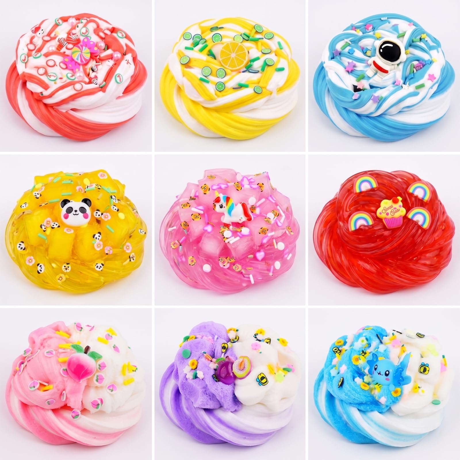 MOSHRERUHUA 9 Pack Axolotl Slime Kit: 3 Jelly Cube, 3 Cloud, 3 Butter Slimes - Stretchy, Soft, Non-Sticky - Safe for Kids Ages 3+