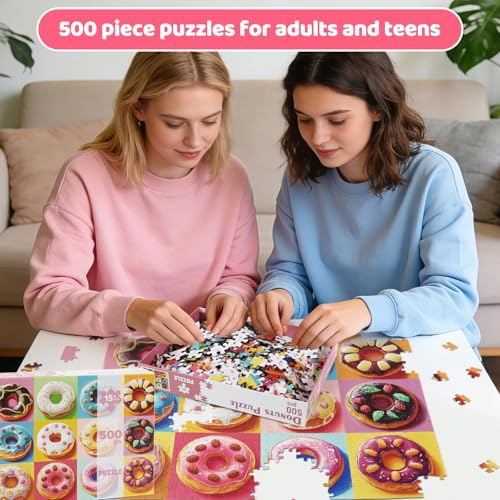 Motiloo 500-Piece Donut Puzzle for Adults – Colorful Jigsaw with Numbered Backing, 20×14 Inch