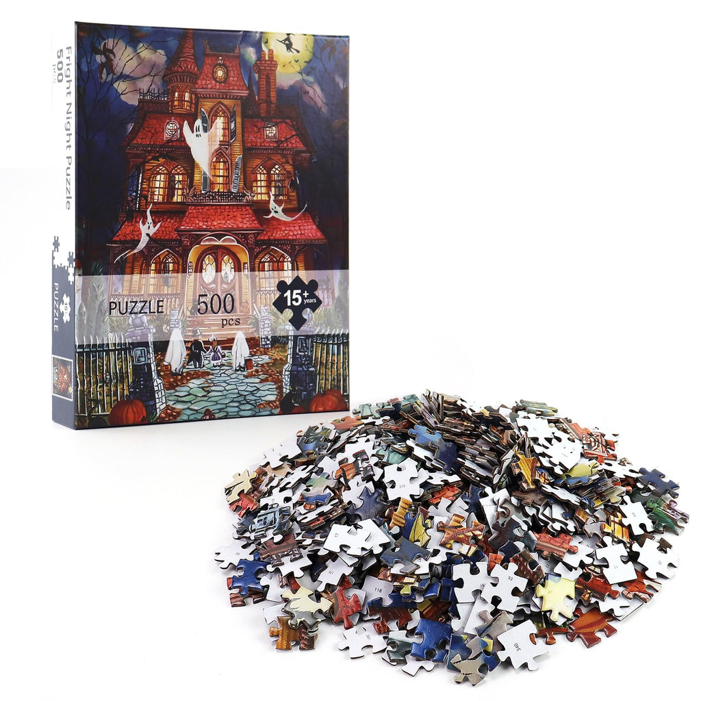 Motiloo 500 Piece Halloween Fright Night Jigsaw Puzzle for Adults – 14x20 Inches with Bonus Poster