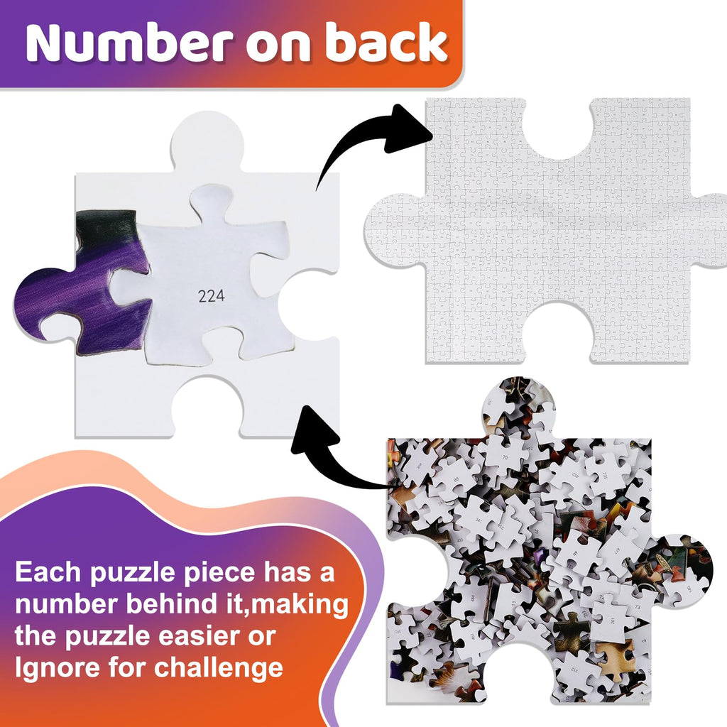 Motiloo 500 Piece Halloween Pet Jigsaw Puzzle – Cute Dogs & Cats Carnival Scene, Numbered Pieces