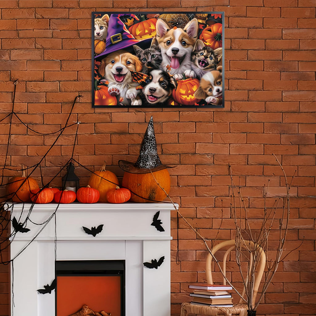 Motiloo 500 Piece Halloween Pet Jigsaw Puzzle – Cute Dogs & Cats Carnival Scene, Numbered Pieces