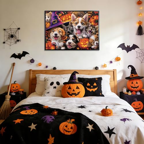 Motiloo 500 Piece Halloween Pet Jigsaw Puzzle – Cute Dogs & Cats Carnival Scene, Numbered Pieces
