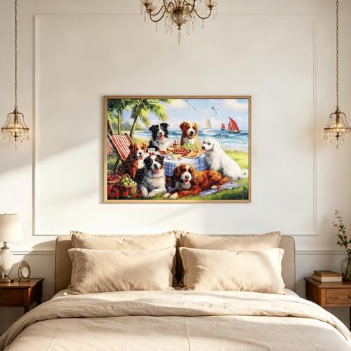 Motiloo 500 Piece Jigsaw Puzzle for Adults – Dogs at Beach Scene, 21x15 Inches, Includes Reference Poster and Numbered Backing